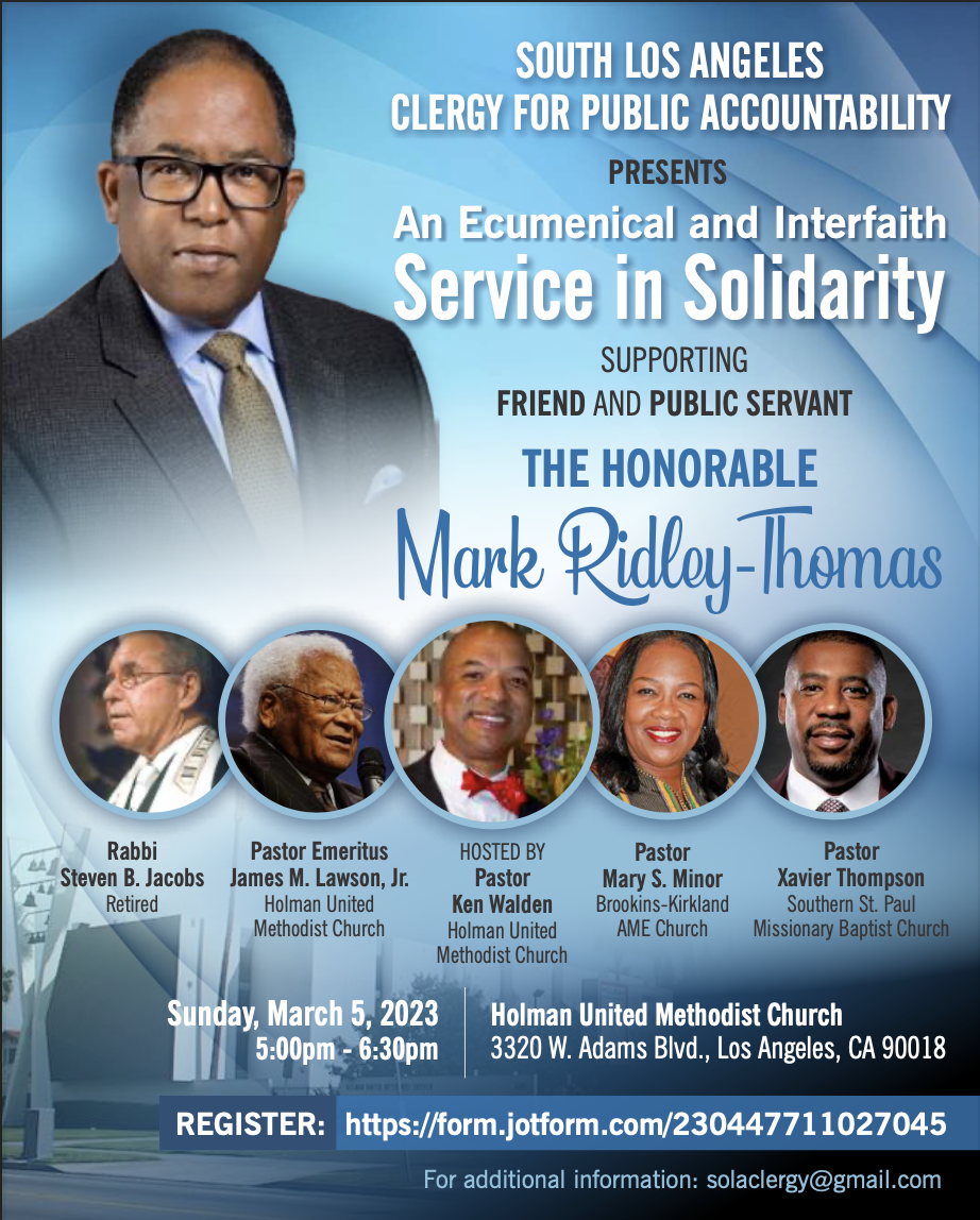 L.A. Focus: Ecumenical Community to Hold Service for Mark Ridley-Thomas in Advance of March 8 Trial